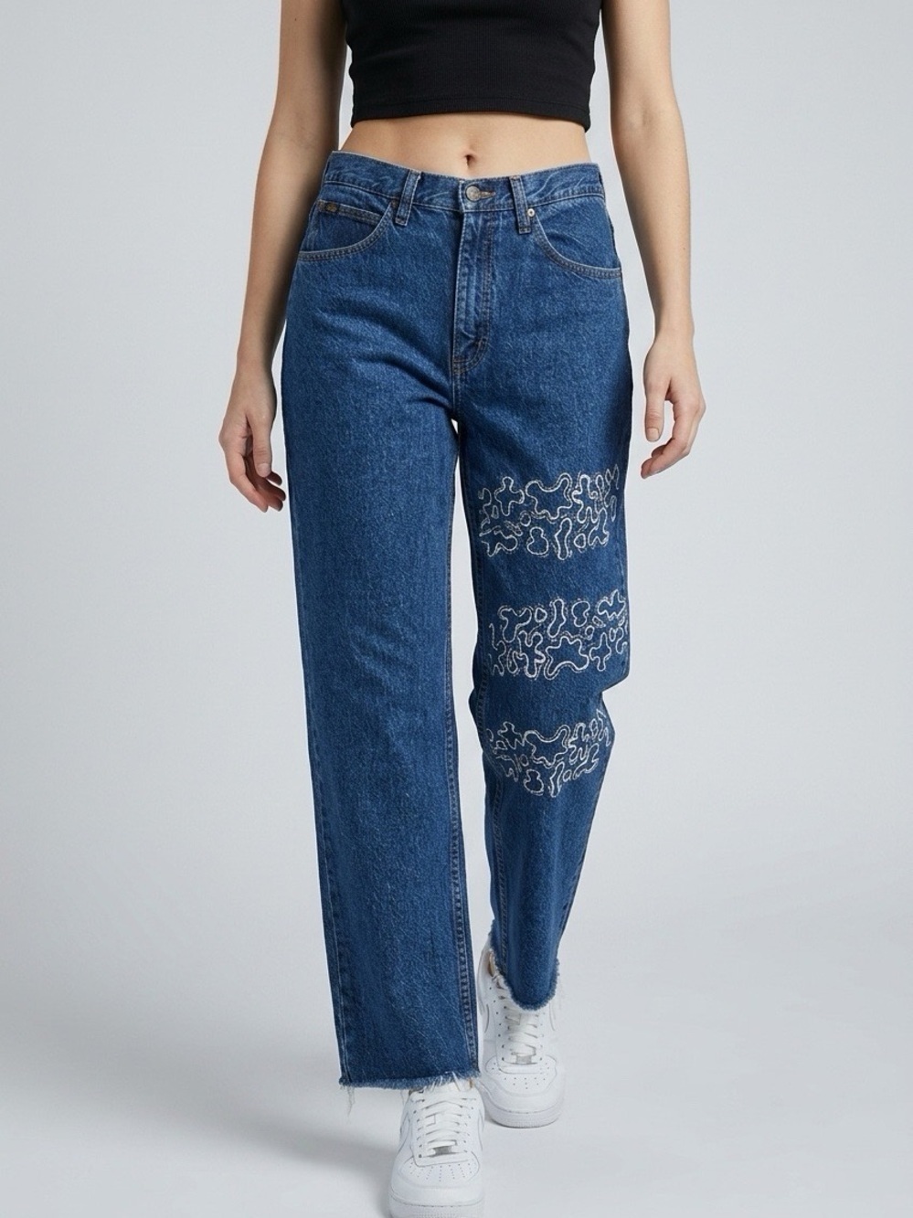 Lee HIgh-Rise Dark Wash Streetwear Jeans Womens 32 Relaxed Fit